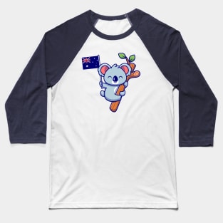 Cute Koala Hanging On Tree And Holding Australian Flag Baseball T-Shirt